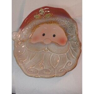 CUTE Vintage Santa Claus Cookie Plate or Candy Dish Glazed Ceramic Holiday Décor